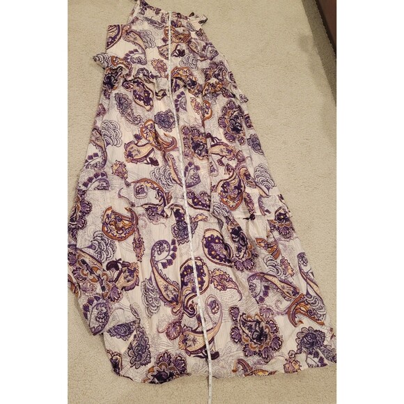 NWT Band Of The Free Purple Paisley Print Oversized Tiered Maxi Dress Size Small - Picture 6 of 9